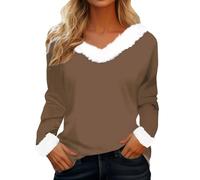 Tee Shirt Manche Longue Femme Oversize Pull Femme Hiver Chaud Et Doux T-Shirt Pilou Tshirt Automne Et Hiver Haut Noël Top Couleur Unie Vêtements Simple Loungewear Fête Tee Shirt Outdoor T-Shirt