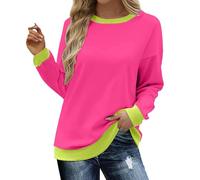Tee Shirt Manche Longue Femme Oversize T-Shirts Fantaisie Femme T-Shirt Couleur Assembler Tshirt Décontractés Haut Col Rond Top Rayures Vêtements Ample Loungewear Outdoor Tee Shirt Courte Tshirt