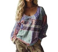 Tee Shirt Manche Longue Femme Oversize T-Shirts Fantaisie Femme Tshirt Imprimés Haut Bohème Top Courte Vêtements Grande Taille Loungewear Ample T-Shirt 2025 Nouveau Tee Shirt Outdoor Tshirt