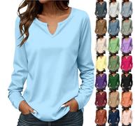 Tee Shirt Manche Longue Femme Oversize, Tee Shirt Femme Grande Taille Col V, T-Shirt Décontractés Tshirt Couleur Unie Haut Ample Top Maison Vêtements Quotidiennes Loungewear Outdoor T-Shirt XXXL