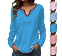 Tee Shirt Manche Longue Femme Oversize, Tee Shirt Femme Grande Taille Col V, T-Shirt Décontractés Tshirt Couleur Unie Haut Ample Top Maison Vêtements Quotidiennes Loungewear Outdoor T-Shirt XXXL