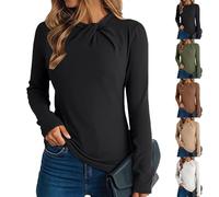 Tee Shirt Manche Longue Femme Oversize, Tee Shirt Femme Sport Large, T-Shirt Plissées Tshirt Col Rond Haut Couleur Unie Top Slim Fit Vêtements Couleur Unie Loungewear Leger T-Shirt Courte Tshirt