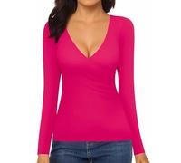 Tee Shirt Manche Longue Femme - Pull Femme Croix en Col V Profond - sous Vetement Thermique Femme - sous Pull Femme - Vetement Decollete Plongeant Hiver