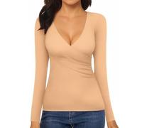 Tee Shirt Manche Longue Femme - Pull Femme Croix en Col V Profond - sous Vetement Thermique Femme - sous Pull Femme - Vetement Decollete Plongeant Hiver