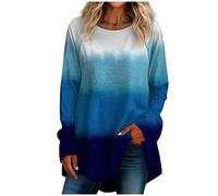 Tee Shirt Manche Longue Femme Tie Dye Col Rond Sport Tendance Regular Saint Valentin Vêtements T-Shirts Fluide Grande Taille Carnaval Blouse Bleu 3XL