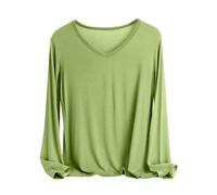 Tee Shirt Manche Longue Femme Vetement Basique Haut Décontracté Tee Tops Couleur Unie Tshirt Col en V T-Shirt Manches Longues Élégant Tunique Blouse Vente Flash du Jour et Soldes Vert Menthe XXL