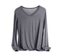 Tee Shirt Manche Longue Femme Vetement Basique Haut Décontracté Tee Tops Couleur Unie Tshirt Col en V T-Shirt Manches Longues Élégant Tunique Blouse et Ventes Flash du Jour Gris Foncé L