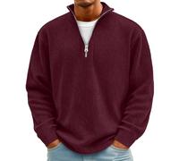 Tee Shirt Manche Longue Homme Chaud - Pull Col Montant Homme Hiver Marque Stretch Tshirt Chic Basique Zippé Sweat Grande Taille Haut Sportswear Vêtements(Vin,5XL)