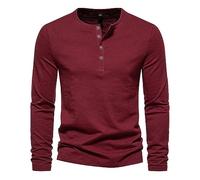 Tee Shirt Manche Longue Homme Col Tunisien- Blouse De Travail Couleur Unie MéLange De Coton Regular Fit Haut Quatre Boutons Quatre Saisons Top DéContracté Slim Tunique Passe-Partout Chemise