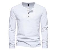 Tee Shirt Manche Longue Homme Col Tunisien- Blouse De Travail Couleur Unie MéLange De Coton Regular Fit Haut Quatre Boutons Quatre Saisons Top DéContracté Slim Tunique Passe-Partout Chemise