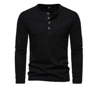 Tee Shirt Manche Longue Homme Col Tunisien- Blouse De Travail Couleur Unie MéLange De Coton Regular Fit Haut Quatre Boutons Quatre Saisons Top DéContracté Slim Tunique Passe-Partout Chemise