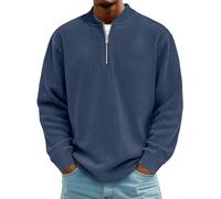 Tee Shirt Manche Longue Homme Marque, Pull Col Montant Homme Hiver Chaud Chic T-Shirt Stretch Grande Taille Zippé Sweat Basique Haut Sportswear Vêtements(Marine,S)
