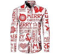 Tee-Shirt Manche Longue Homme NoëL Imprimé, Chemise NoëL Homme à Revers-Blouse De Travail Manches Longues Motif 3D Top Classique HawaïEnne Amusante De NoëL Drole Haut Grande Taille Tunique