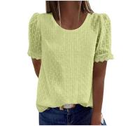 Tee Shirt Manches Courtes Femme Hauts Dentelle Col Rond Blouse Amples Tops Elégante Sexy Mode Chemisiers Chic T-Shirt D'été Femmes Couleur Unie Loisirs Tunique en Jacquard Lâche Respirant