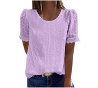 Tee Shirt Manches Courtes Femme Hauts Dentelle Col Rond Blouse Amples Tops Elégante Sexy Mode Chemisiers Chic T-Shirt D'été Femmes Couleur Unie Loisirs Tunique en Jacquard Lâche Respirant