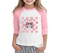 Tee-Shirt Manches Longues Fillette imprimé Lapin Pâques Mignon décontracté Haut Doux Confortable (6-7 Years)