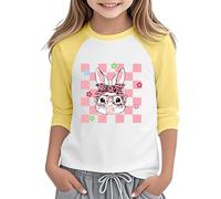 Tee-Shirt Manches Longues Fillette imprimé Lapin Pâques Mignon décontracté Haut Doux Confortable (Yellow, 3-4 Years)