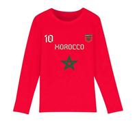 Tee-shirt manches longues - NPZ - Junior - 100% coton prérétréci - Design Maroc n°10 & étoile verte - Rouge 9-11 ans