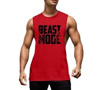 Tee Shirt Marcel Homme, Débardeur D'Été Ample Haut Décontracté sans Manches Coupe Ample Ourlet Long pour La Gym L'Entraînement Le Streetwear Imprimé Lettres Confortable Et Respirant (Red L)