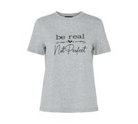 Tee Shirt Maria Coton Bio 'be Real, Not Perfect' Gris Chiné Femme Pieces