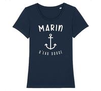 Tee Shirt Marin d'eau Douce - pour Femme - Imprimé en France - Coton 100% Bio - Cadeau Anniversaire Humour Punchlines Original Rigolo (Marine, M)