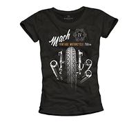 Tee Shirt Moto Femme - Motif Vintage Mach IV - Noir Taille L
