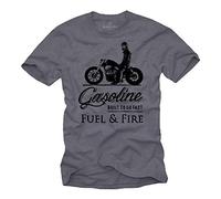 Tee Shirt Moto Homme - Vetements Cafe Racer - Vintage Chris Davidsons Motorcycles Bleu-Gris XL
