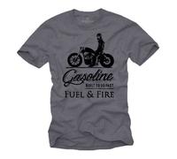Tee Shirt Moto Homme - Vetements Cafe Racer - Vintage Chris Davidsons Motorcycles Bleu-Gris XXXL