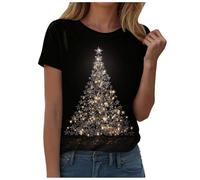 Tee Shirt Noel Femme à Manches Courtes T-Shirt Grande Taille Count Ample Hauts Doux et Confortable Noël Xmas Col en Rond Tee Shirts Christmas Themed Vacances Décontracté Tshirt Chemise (Gold-A, M)