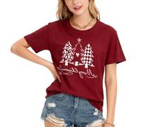 Tee Shirt Noël Femme Homme Coton T Shirt Noel Amusant à Manches Courtes avec Arbre de Noël Tee Shirt Noel Drole pour Les Vacances (FR/ES, Alpha/Lettres, TG, Taille Normale, Taille Normale, Rouge 3)
