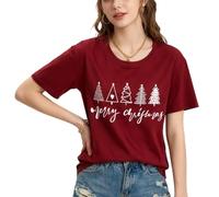 Tee Shirt Noël Femme Homme Coton T Shirt Noel Amusant à Manches Courtes avec Arbre de Noël Tee Shirt Noel Drole pour Les Vacances (FR/ES, Alpha/Lettres, TG, Taille Normale, Taille Normale, Rouge 2)