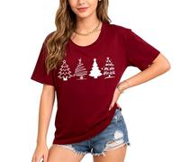 Tee Shirt Noël Femme Homme Coton T Shirt Noel Amusant à Manches Courtes avec Arbre de Noël Tee Shirt Noel Drole pour Les Vacances (FR/ES, Alpha/Lettres, L, Taille Normale, Taille Normale, Rouge 1)