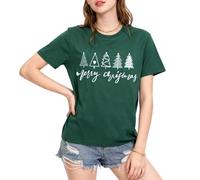 Tee Shirt Noël Femme Homme Coton T Shirt Noel Amusant à Manches Courtes avec Arbre de Noël Tee Shirt Noel Drole pour Les Vacances (FR/ES, Alpha/Lettres, 3TG, Taille Normale, Taille Normale, Vert 2)