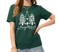 Tee Shirt Noël Femme Homme Coton T Shirt Noel Amusant à Manches Courtes avec Arbre de Noël Tee Shirt Noel Drole pour Les Vacances (FR/ES, Alpha/Lettres, L, Taille Normale, Taille Normale, Vert 3)