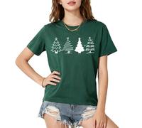 Tee Shirt Noël Femme Homme Coton T Shirt Noel Amusant à Manches Courtes avec Arbre de Noël Tee Shirt Noel Drole pour Les Vacances (FR/ES, Alpha/Lettres, 3TG, Taille Normale, Taille Normale, Vert 1)