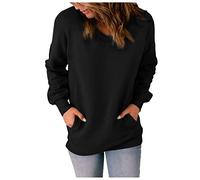Tee Shirt Noel Femme Léger Doux Col V Mode Sport Sweat sans Capuche Couleur Uni Poches Hauts Polaire Haut Soirée Chic Noir XL