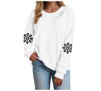 Tee Shirt Noel Femme Manche Longue Costume Noel Femme Col Rond Hauts Impression Mode Classique T-Shirts D'intérieur Blanc L