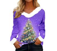 Tee Shirt Noel Femme Manche Longue,T-Shirt d'hiver à Manches Longues en Polaire Douce Et ImpriméE IdéAl pour Les FêTes De Fin D'AnnéE VêTement D'IntéRieur Confortable Et Doux Blouse Thermique