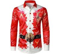 Tee Shirt Noel Homme Chemise Manches Longues, avec Imprimé De Noël Original Casual Longues Christmas Button Down Décontracté Automne Hiver Slim Fit 3D Funky Et Boutons Amusante Moche Fantaisie