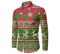 Tee Shirt Noel Homme Polo Manches Longues Homme, Chemise Noël 3D Funky Décontracté avec Imprimé De Original Casual Boutonnés Christmas Button Down Automne Hiver Slim Fit Thanksgiving Moche Fantaisie