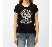 Tee Shirt Noir Col V Jersey Moto Gp Grand Prix Femme Von Dutch