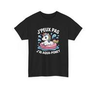 Tee-Shirt Noir J’Peux Pas J’Ai Aqua-Poney T-shirt Licorne Mignonne Humour Été Coton Adulte Cadeau Fantaisie Taille L, Couleur Black
