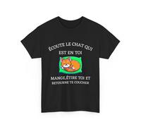Tee shirt Noir Unisex écoute le chat qui est en toi idée cadeau humour drôle amusant Homme/Femme Couleur Black, Taille L