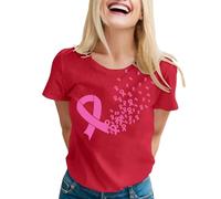 Tee Shirt Octobre Rose Femme Coton Imprimé Ruban Rose Cancer du Sein Tshirt Rouge XXL