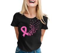 Tee Shirt Octobre Rose Femme Coton Imprimé Ruban Rose Cancer du Sein Tshirt T-Shirts À Manches Courtes Col Rond T Shirts Hauts Chic et Élégant Été Octobre Cancer du Sein Teeshirt Top