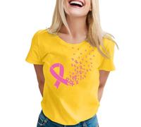 Tee Shirt Octobre Rose Femme Coton Imprimé Ruban Rose Cancer du Sein Tshirt T-Shirts À Manches Courtes Col Rond T Shirts Hauts Chic et Élégant Été Octobre Cancer du Sein Teeshirt Top