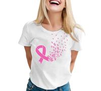 Tee Shirt Octobre Rose Femme Coton Imprimé Ruban Rose Cancer du Sein Tshirt T-Shirts À Manches Courtes Col Rond T Shirts Hauts Chic et Élégant Été Octobre Cancer du Sein Teeshirt Top