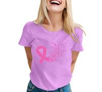Tee Shirt Octobre Rose Femme Coton Imprimé Ruban Rose Cancer du Sein Tshirt T-Shirts À Manches Courtes Col Rond T Shirts Hauts Chic et Élégant Été Octobre Cancer du Sein Teeshirt Top