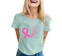 Tee Shirt Octobre Rose Femme Coton Imprimé Ruban Rose Cancer du Sein Tshirt T-Shirts À Manches Courtes Col Rond T Shirts Hauts Chic et Élégant Été Octobre Cancer du Sein Teeshirt Top