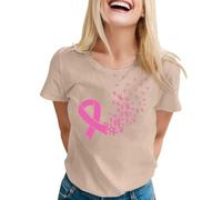 Tee Shirt Octobre Rose Femme Coton Imprimé Ruban Rose Cancer du Sein Tshirt T-Shirts À Manches Courtes Col Rond T Shirts Hauts Chic et Élégant Été Octobre Cancer du Sein Teeshirt Top